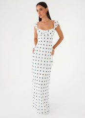 Roma Notte Maxi Dress - Porcelain Blue Polka Dot