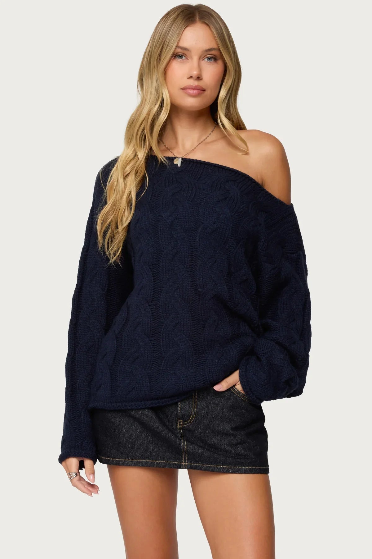 Nellie Off Shoulder Cable Knit Sweater