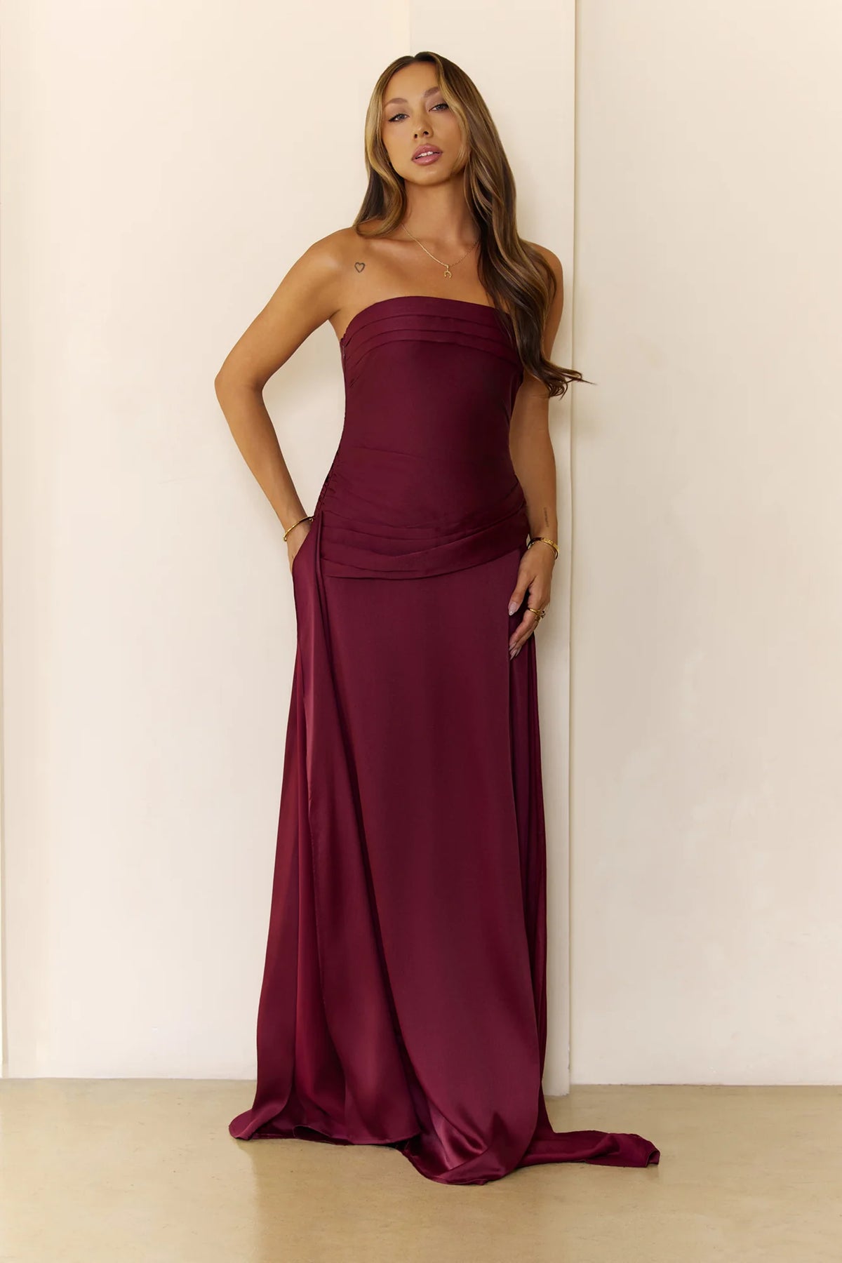 Sugar Cubes Strapless Maxi Dress Wine