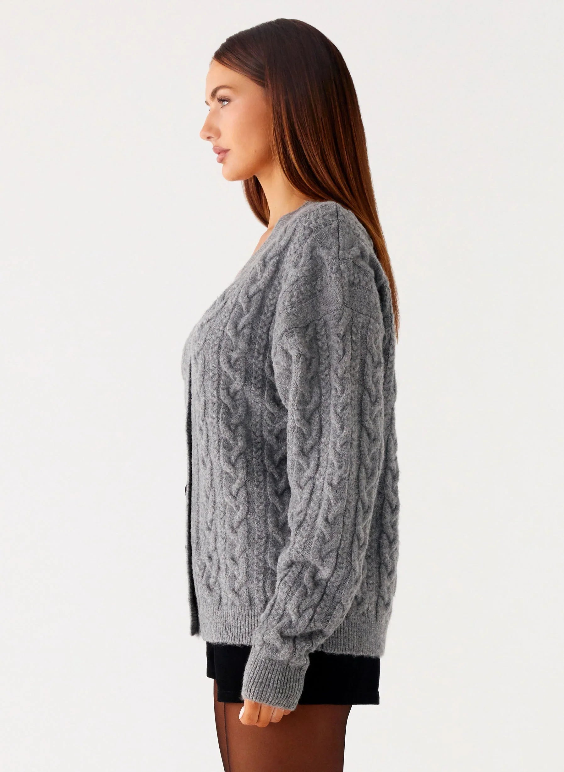 Frawley Cable Knit Cardigan - Grey