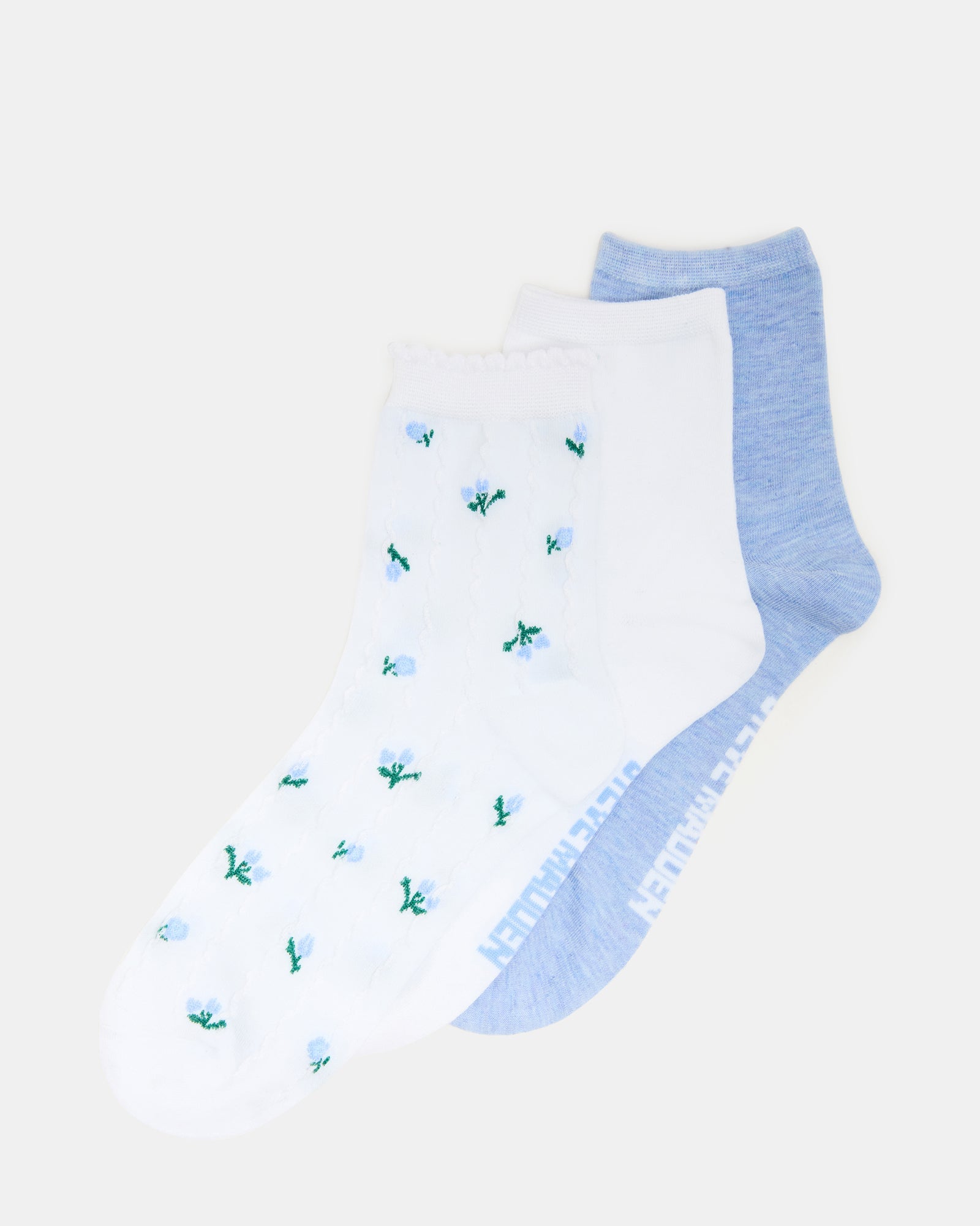 3 SPRING PACK FLOWER SOCKS WHITE MULTI