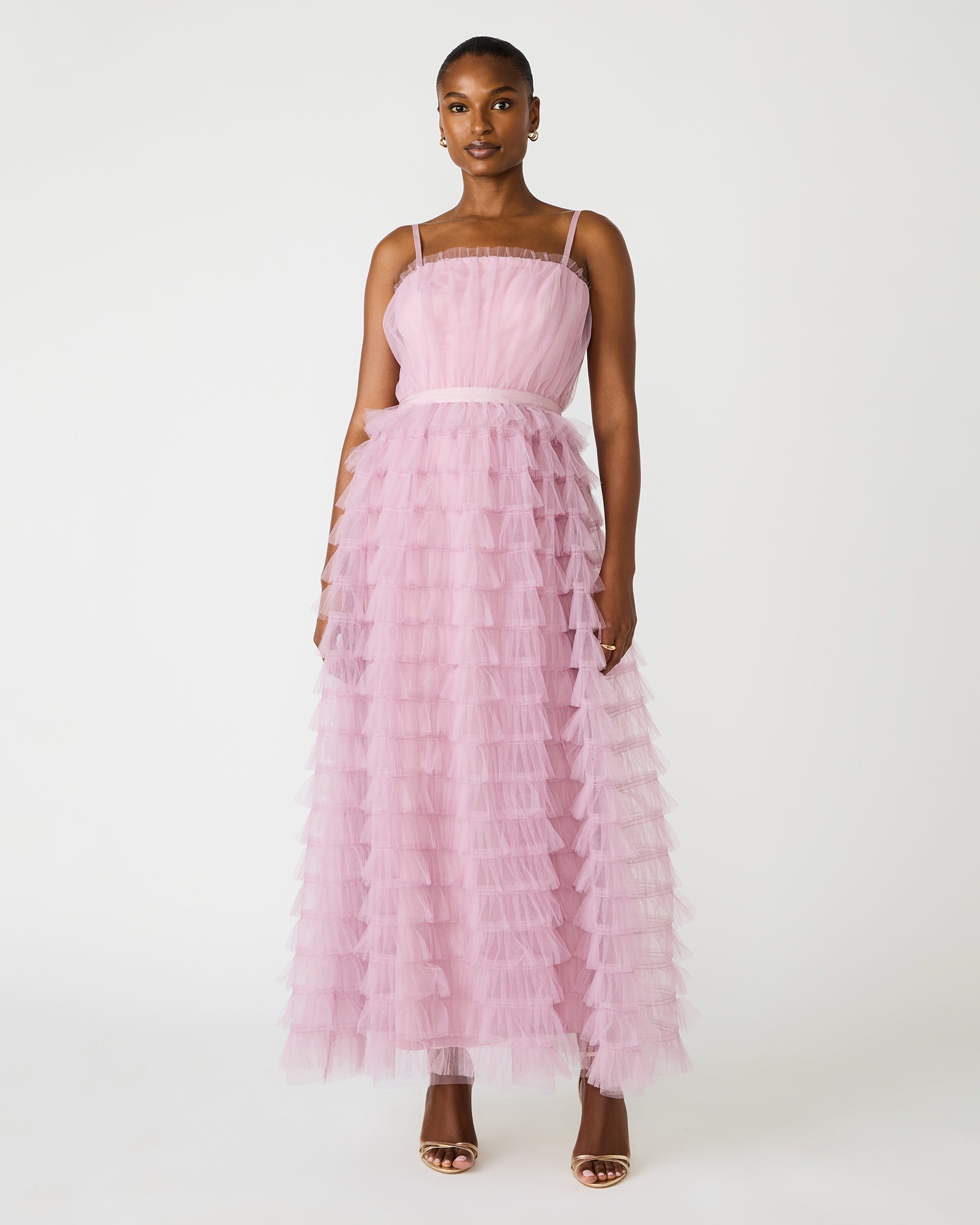 TIERED TULLE GOWN DAWN PINK